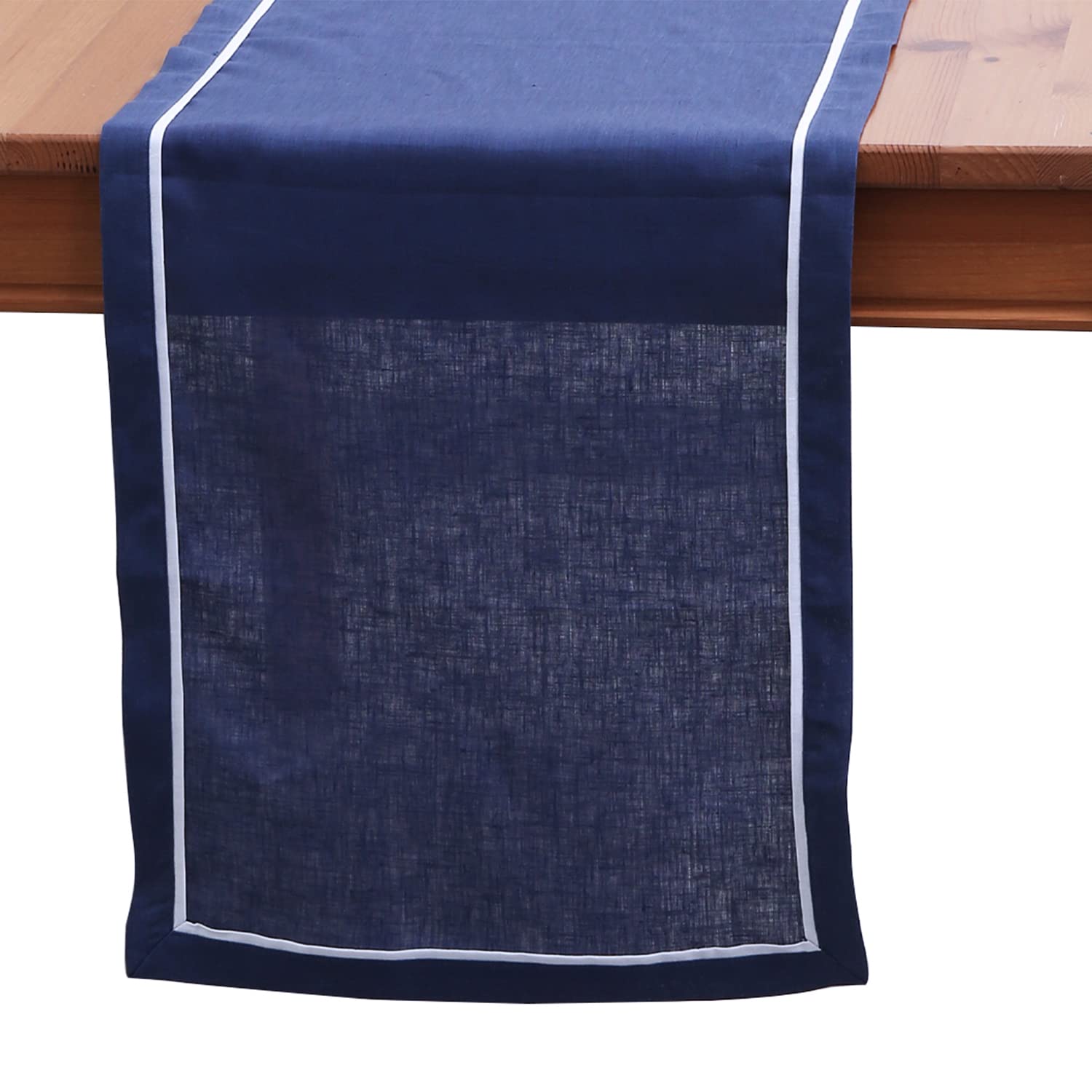 Chemin de table en lin Amazhiyu lavable anti-tache bleu marine 182cm