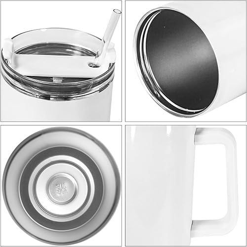 Miniatura 3 de AGH Vasos de sublimación de 40 onzas con mango y cubierta blancas, paquete de 20 tazas aisladas con tapa y pajilla, tazas de café reutilizables al