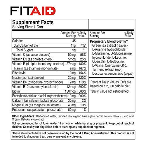 FITAID Recovery Blend, 100% Clean and Paleo Friendly, No Artificial Colors, Flavors or Sweeteners, BCAAs, L-Glutamine, L-Arginine, Omega 3s, 12 Fl Oz (Pack of 24)
