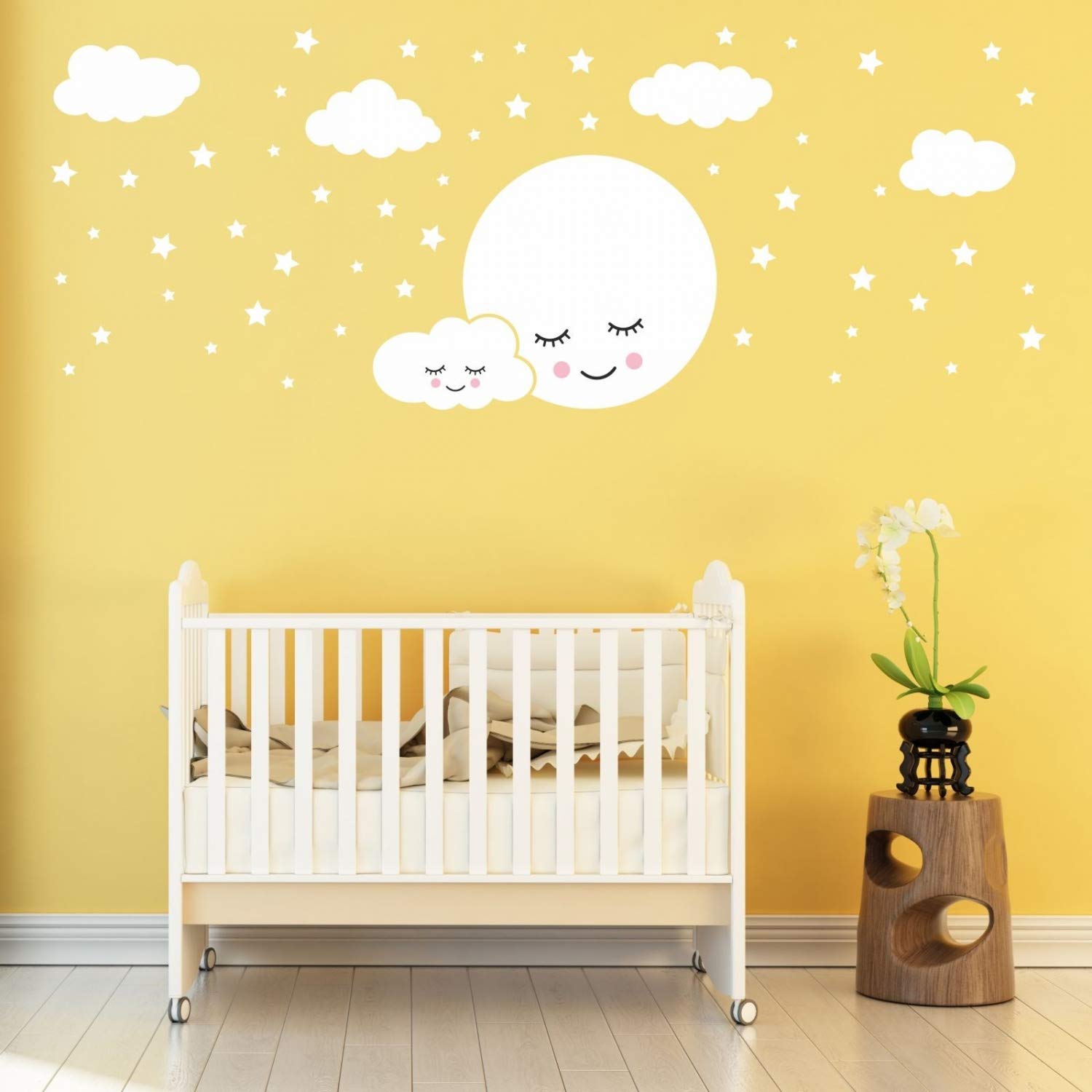nikima Schönes für Kinder 162 adesivi da parete con luna piena con nuvole e stelle, in 6 misure, per cameretta dei bambini, decorazione da parete per bambini, dimensioni 1500 x 840 mm