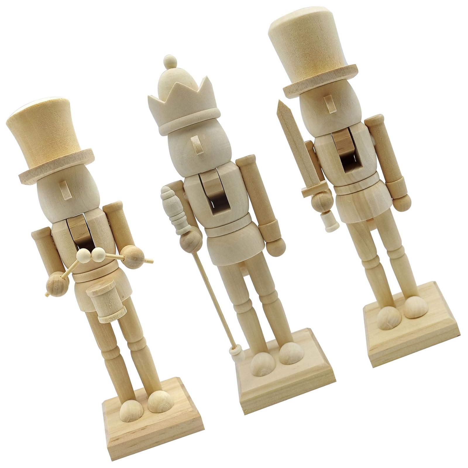 HDOYTXXM Christmas Wood Unfinished Nutcrackers Figurine Unpainted Nutcrackers Puppet Figures King Soldier Ornament Decorations Wood Soldiers Statue Painting Craft