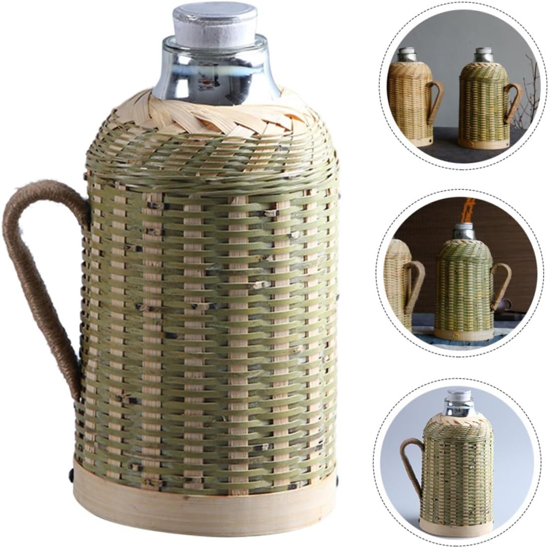 Luxshiny Bamboo Woven Insulated Water Bottle Large Capacity Chinese Style Vintage Retro Insulated Water Jug Home Hotel Office Use