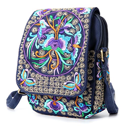 Image of SILKAREA Embroidered Cute Mini Crossbody Bag for Women Small Handbags Wristlet Wallet Bag Cell-phone Pouch Coin Purse