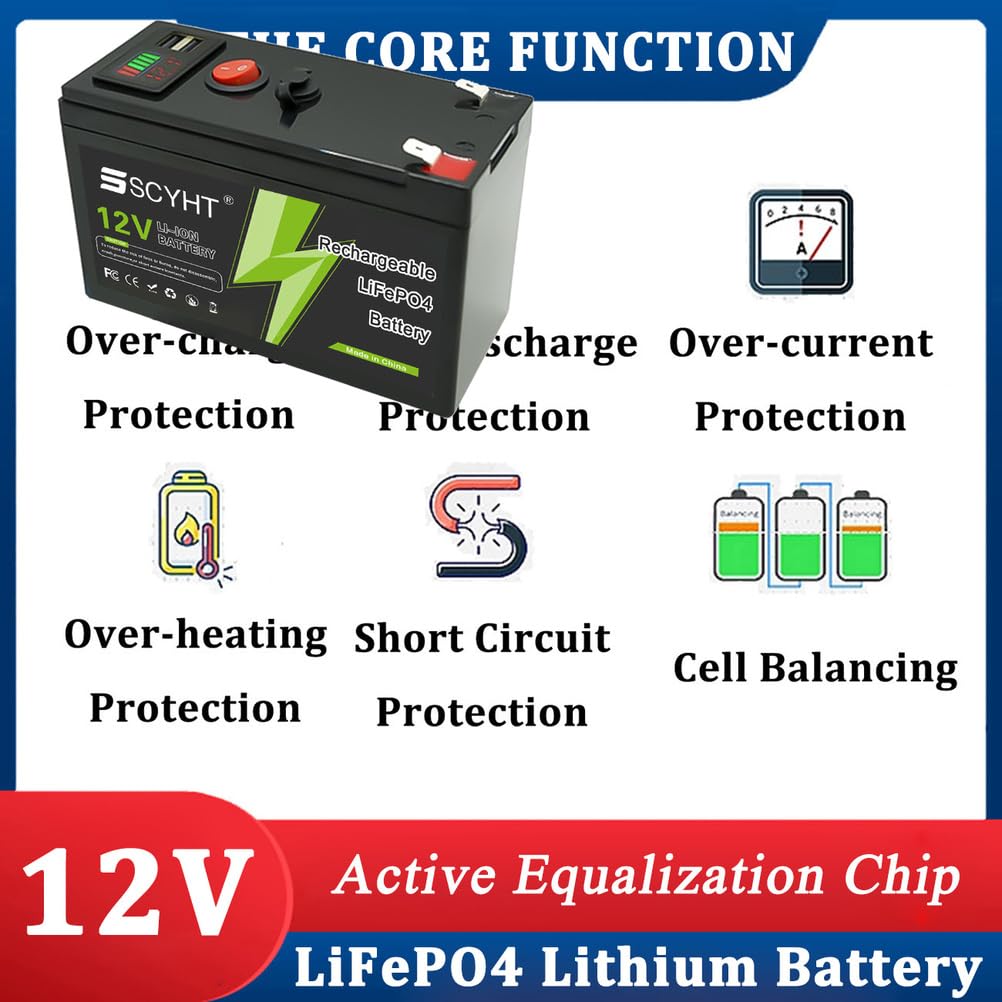 Batteria al litio 12V 12Ah 15Ah Batteria LiFePO4 10Ah Batterie rimovibili 12V Batterie agli ioni di litio per pannelli solari per motori inferiori a 180W con porta USB,12v15ah