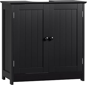 HOMCOM Under Sink Bathroom Cabinet, Pedestal Sink Storage Cabinet with 2 Doors, Shelf and U-Shape, Black