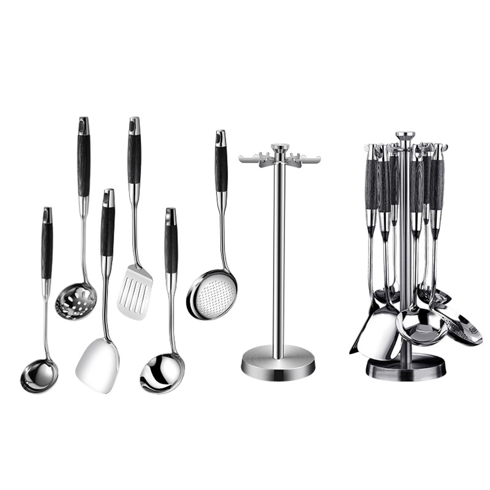 NGDFGR Kitchen Utensil Set,7 Pcs Stainless Steel Cooking Utensils With Rotating Holder Organizer,Kitchen Tools,