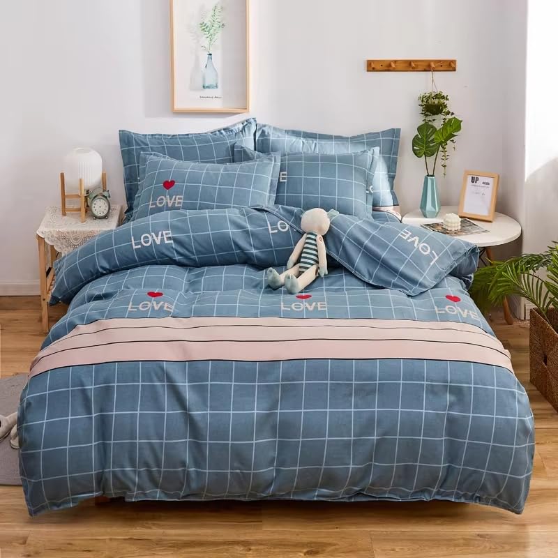 Parure de Lit 260x240 à Carreaux Bleus pour Filles, Garçons, Femmes et Hommes