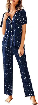 Women Pajama Set Notch Collar Soft Sleepwear with Long Pants