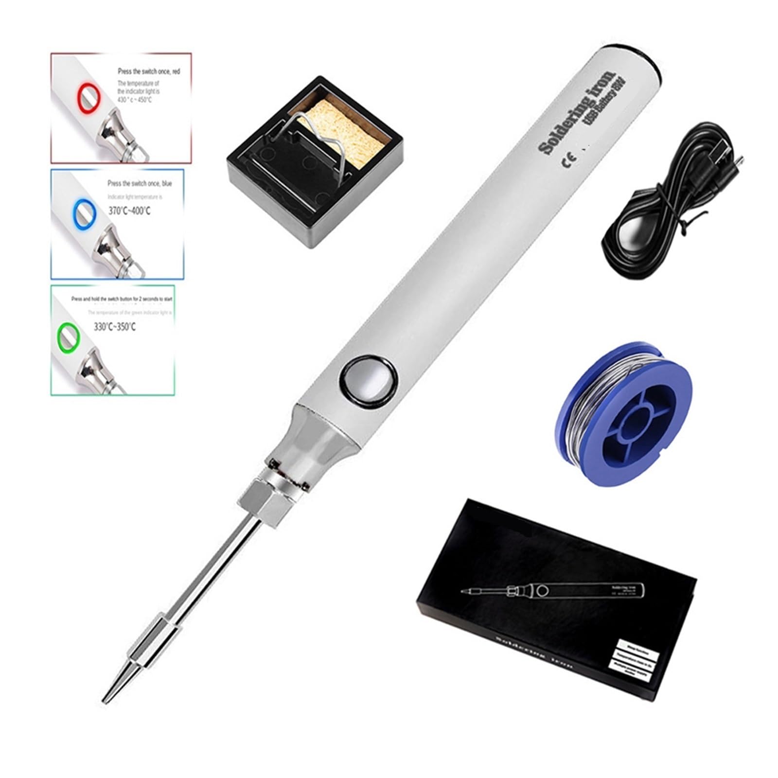 Saldatore For Saldatore Elettrico A Ricarica Wireless, Batteria Al Litio A Ricarica Rapida USB, Strumenti Di Saldatura Portatili For Riparazioni Saldatura(White)
