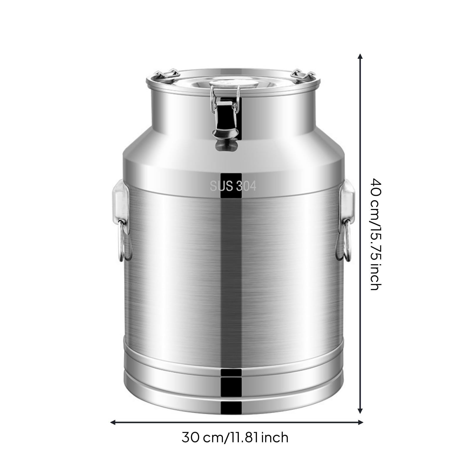 Gralara Contenedor de Acero Inoxidable Cubo Recipiente Bidón con Tapa con Sellado Seguro y Cierre de Abrazadera Asas Resistentes y Cuerpo Liso Fácil de, Aproximadamente 28L, Diámetro 30, Alto 40