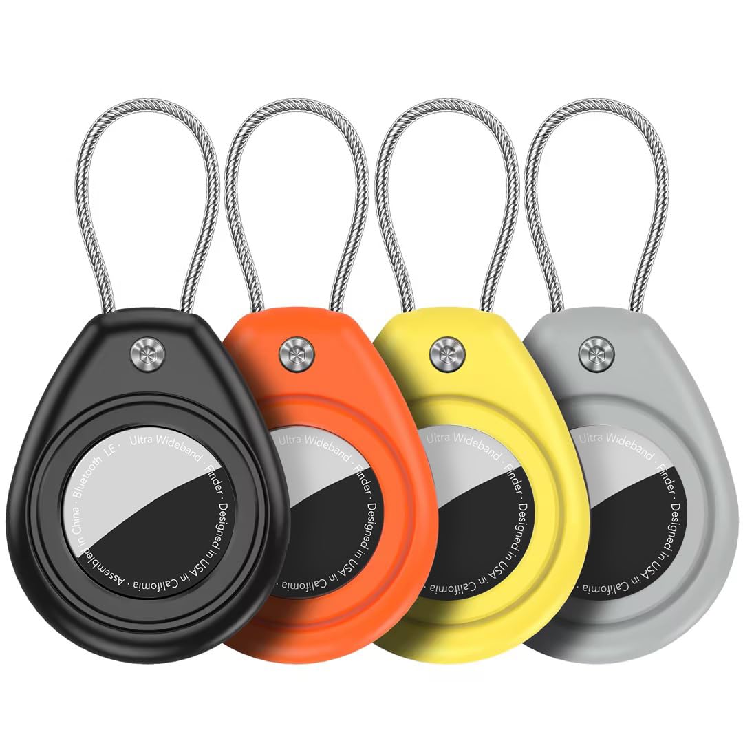 for AirTag Holder for Apple AirTag (1st & 2nd Generation), 4 Pack AirTag Keychain Waterproof Shockproof Air Tag Case with Secure Key Ring for Keys, Pets, Wallet, Luggage & Backpack