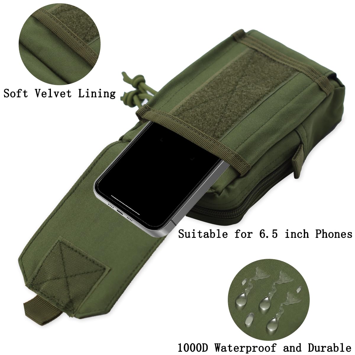 Marsupio Tattico Militare Molle Porta Cellulare da Cintura Uomo Tactical Marsupio da Cintura Borsa da Cintura Borsello da Cintura Sacchetto Porta Telefono Cintura EDC Pouch per Sportivi-Verde