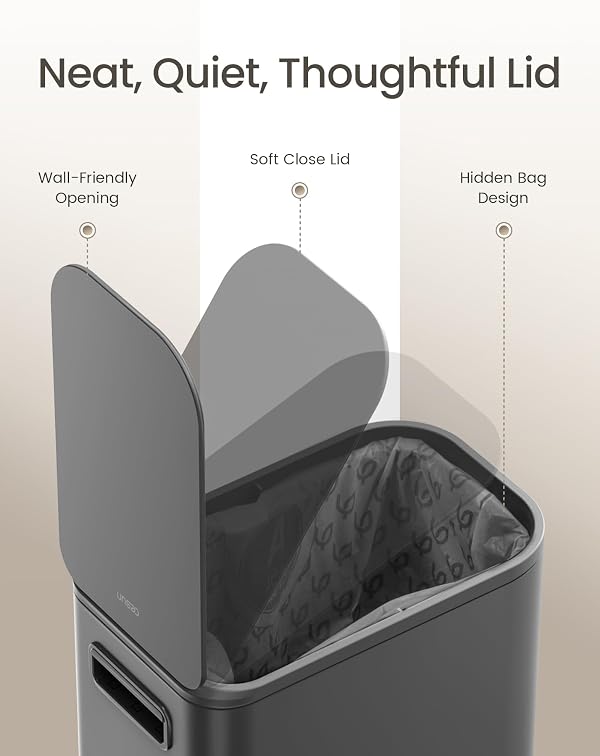 Cesun Small Bathroom Trash Can with Lid Soft Close, Step Pedal, 5 Liter / 1.3 Gallon Stainless Steel Garbage Can with Removable Inner Bucket, Waste Basket for Bathroom, Bedroom (Gray) by Cesun - Image 4
