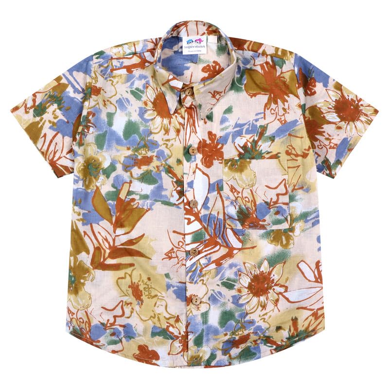 Image of superminis Boy's Cotton Regular Fit, Half Sleeves, Collared Neck, Printed Shirts for Casual Wear