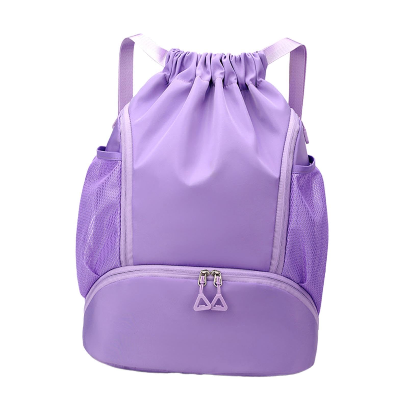 Drawstring Backpack Basketball Lightweight Waterproof with Shoes Compartment Purple-image-12