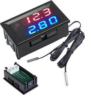 JINGLING Medidor de temperatura industrial, medidor de temperatura digital,Medidor de temperatura para acuario con doble pantalla LCD - Medidor de temperatura del agua para Terrario con 2 sondas