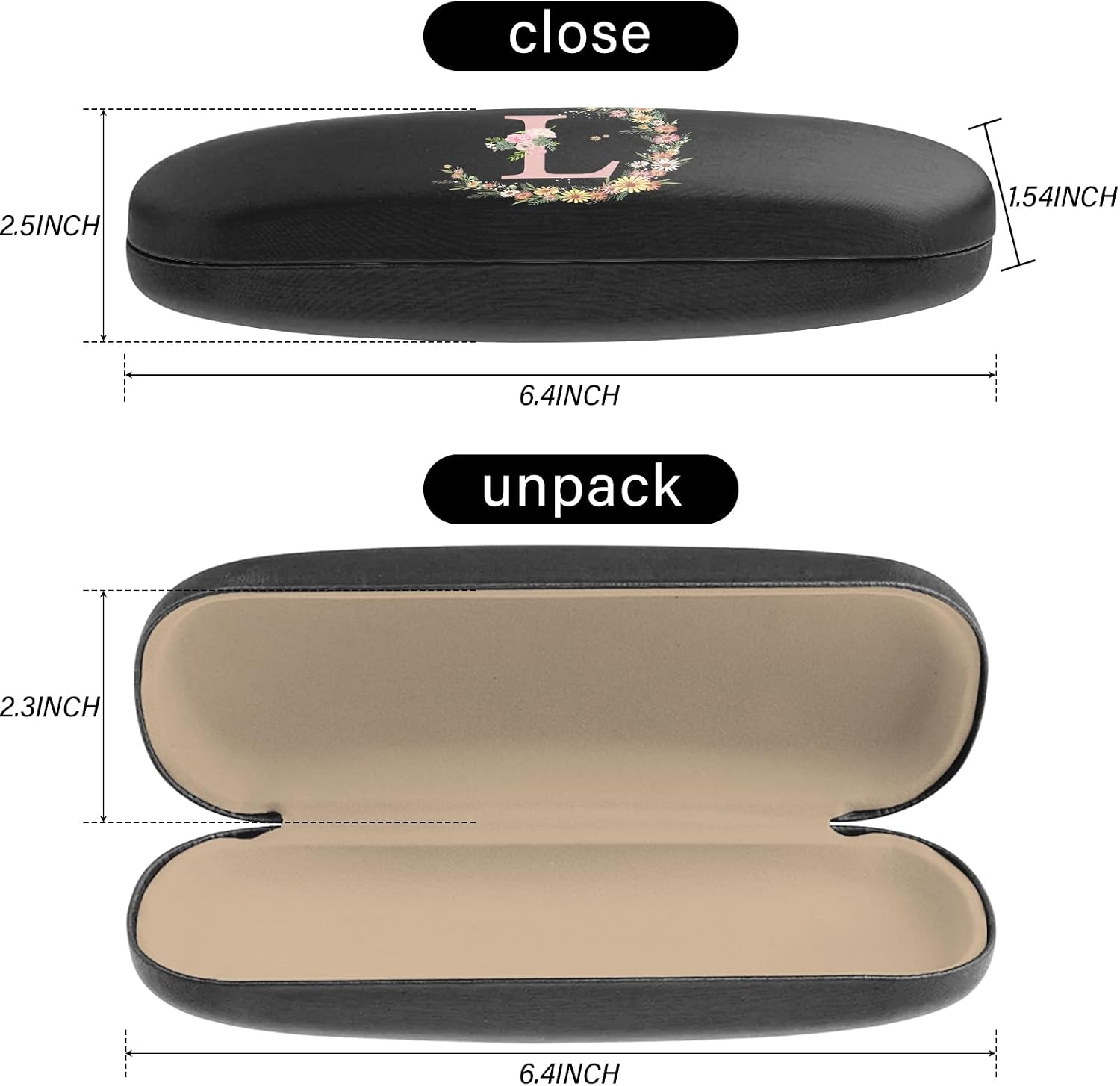Eyeglasses Case Hard Shell Initial Letter Protective Case for Glasses Eyeglass Box with Cleaning Cloth Women Men Cute
