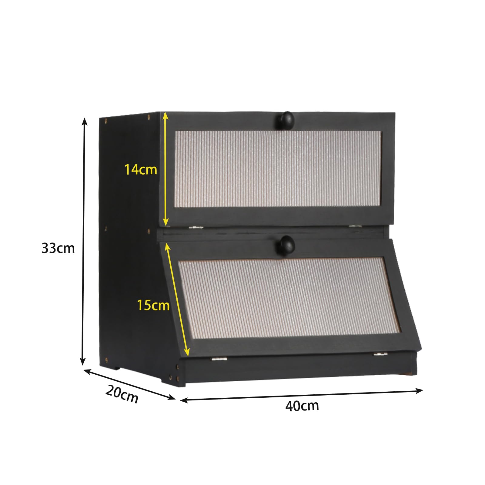 HUOLE Boîte à Pain Bambou 2- Couche Countertop Boîte en Bois pour Cuisine, Huche,pour le stockage du pain-40 x 33 x 25 cm - Bambou - Noir