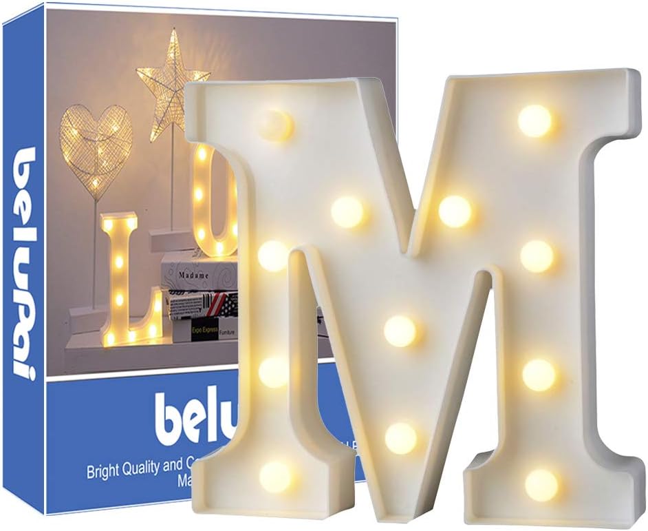 Led Letters Lights Alphabet Marquee Decoration Light Up Sign Battery Operated for Party Wedding Receptions Holiday Home & Bath Bridal Bar Decor, Letter M