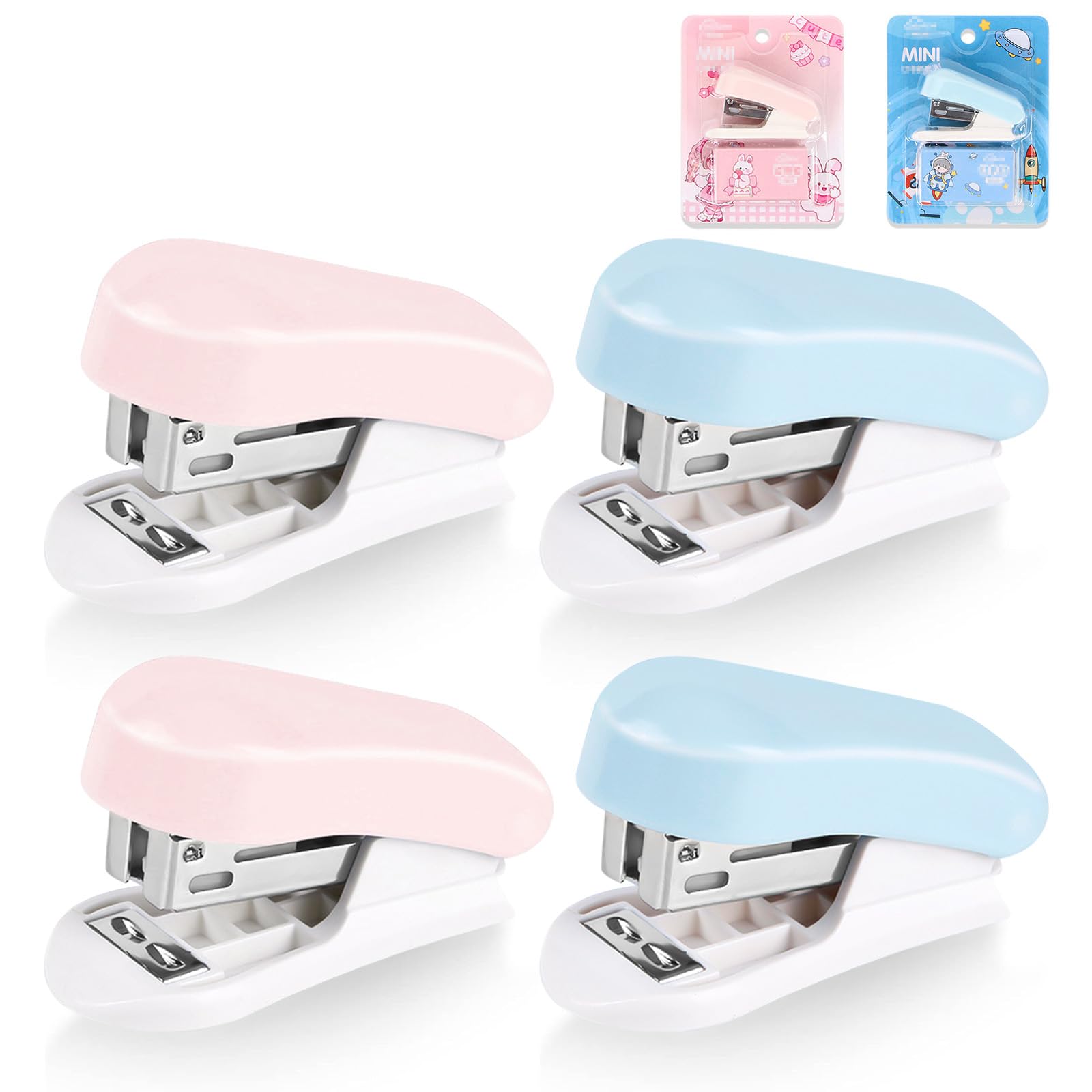 Small Portable Stapler with 400 Standard 26/6 Staples, 4 Pack Mini Cute Manual Table Stapler, 2-20 Sheet Capacity for Schools Workplaces Families