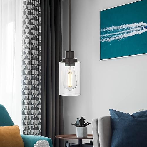 Miniatura 7 de MELUCEE Lámpara colgante de cristal de 1 luz, estilo Edison industrial, acabado de bronce aceitado, iluminación de isla de cocina, lámpara colgante