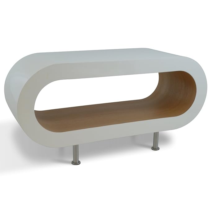 Buy Zespoke Medium Retro White and Oak 90cm Hoop Coffee Table/TV Stand with Feet Online at