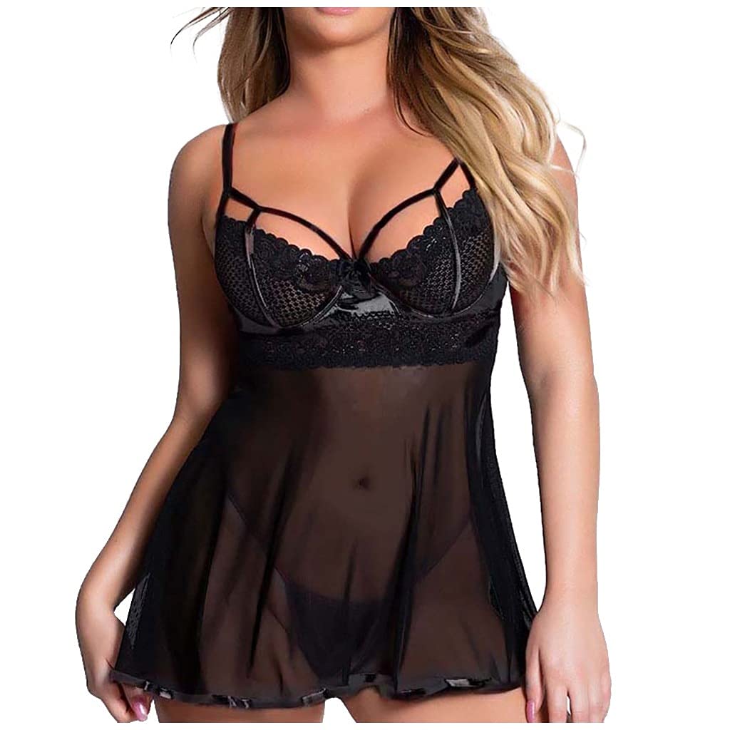 TANYTAO-SHOPSexy Lingerie Set المرأة مثير الدانتيل باس النوم النوم انظر من خلال الملابس الداخلية Babydoll camisola ثوب النوم نوم Boudoir Outfits (Color : Black, Size : X-Large)