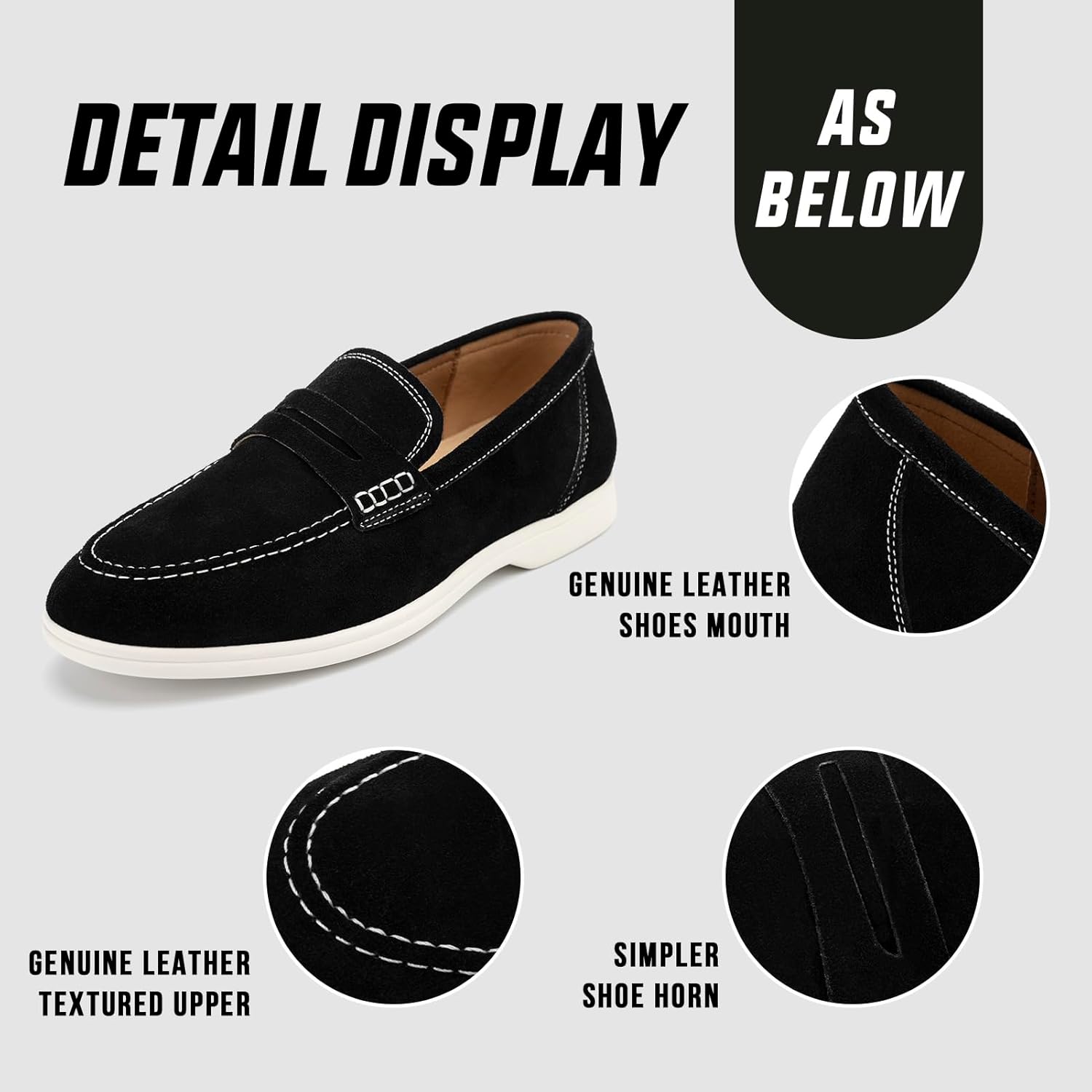 Meijiana Men's Genuine Leather Loafers Slip-On Moccasins Suede Dress Shoes, Lightweight and Breathable with Rubber Sole Stylish Mens Loafers - Image 4