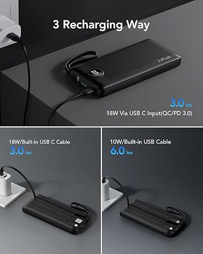 Miniatura 6 de VRURC Cargador portátil, cargador de batería delgado de 22.5 W, carga rápida, cargador de teléfono portátil USB C de 10000 mAh, paquete de batería