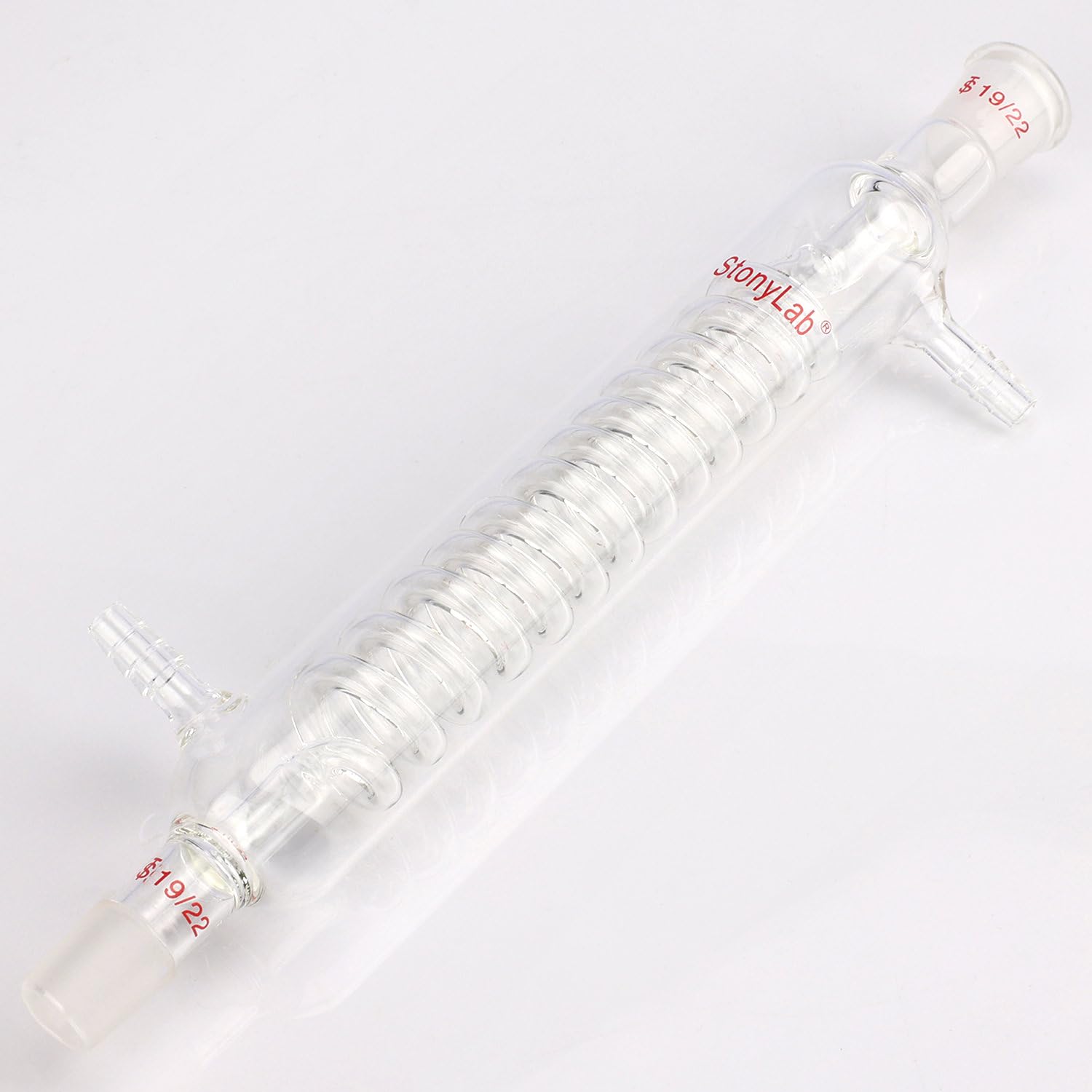 stonylab Condensatore Graham in Vetro con Giunto 19/22, Lunghezza del Guscio 200 mm, Condensatore in Vetro Borosilicato per Laboratorio