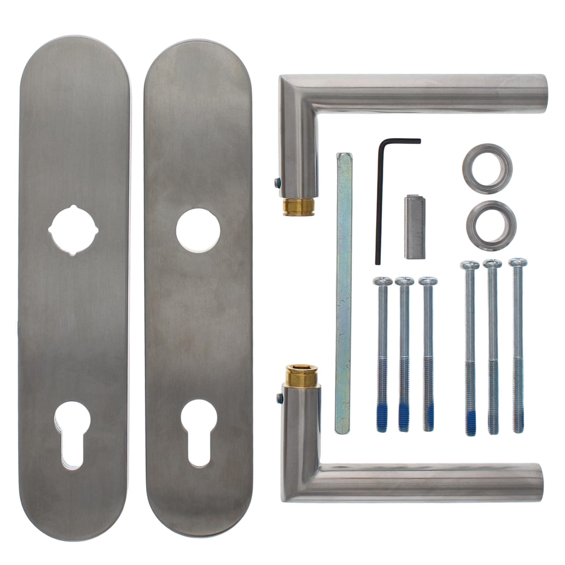 ToniTec Haustür Schutz-Drückergarnitur Edelstahl Entfernung 92 mm L-Form ohne Zylinderabdeckung für Türstärke 64-83 mm