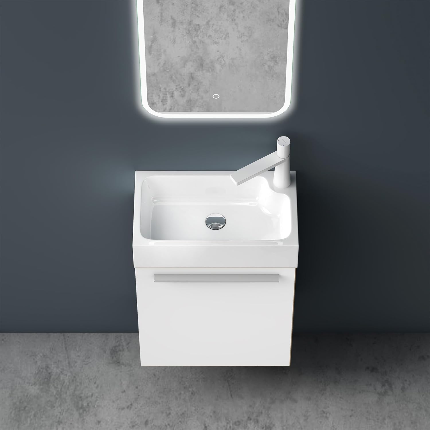 Mai & Mai Mobile Bagno Sospeso46x26x63cm con Lavabo, Bianco opaco | Set Mobile da Bagno con Cassetto Bianco opaco, Lavabo da Minerale fuso in Antracite opaco, Seria Pisa