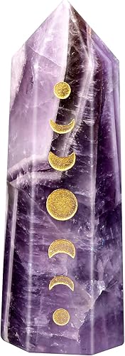Miniatura 1 de Rockcloud Punta de cristal grabada con fase lunar, Eclipse hexagonal, piedra de bolsillo para meditación reiki, decoración del hogar, amatista