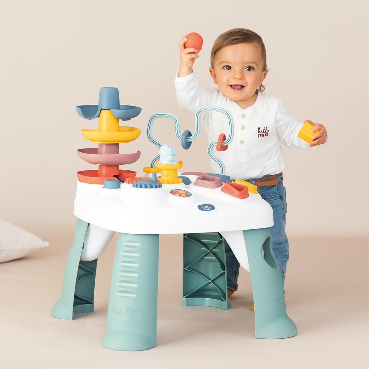 Little Smoby - Mesa de Actividades - Numerosas Funciones mecánicas - 4 Formas, 1 Pelota, 1 Figura de hipopótamo - Desarrolla la motricidad Fina - A Partir de 12 Meses - Fabricado en Francia