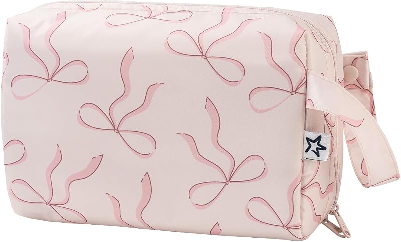 Necessaire de viagem Tiny Twinkle impermeável para cosméticos e produtos de higiene, com múltiplos compartimentos e alça de encaixe, estampa Bows