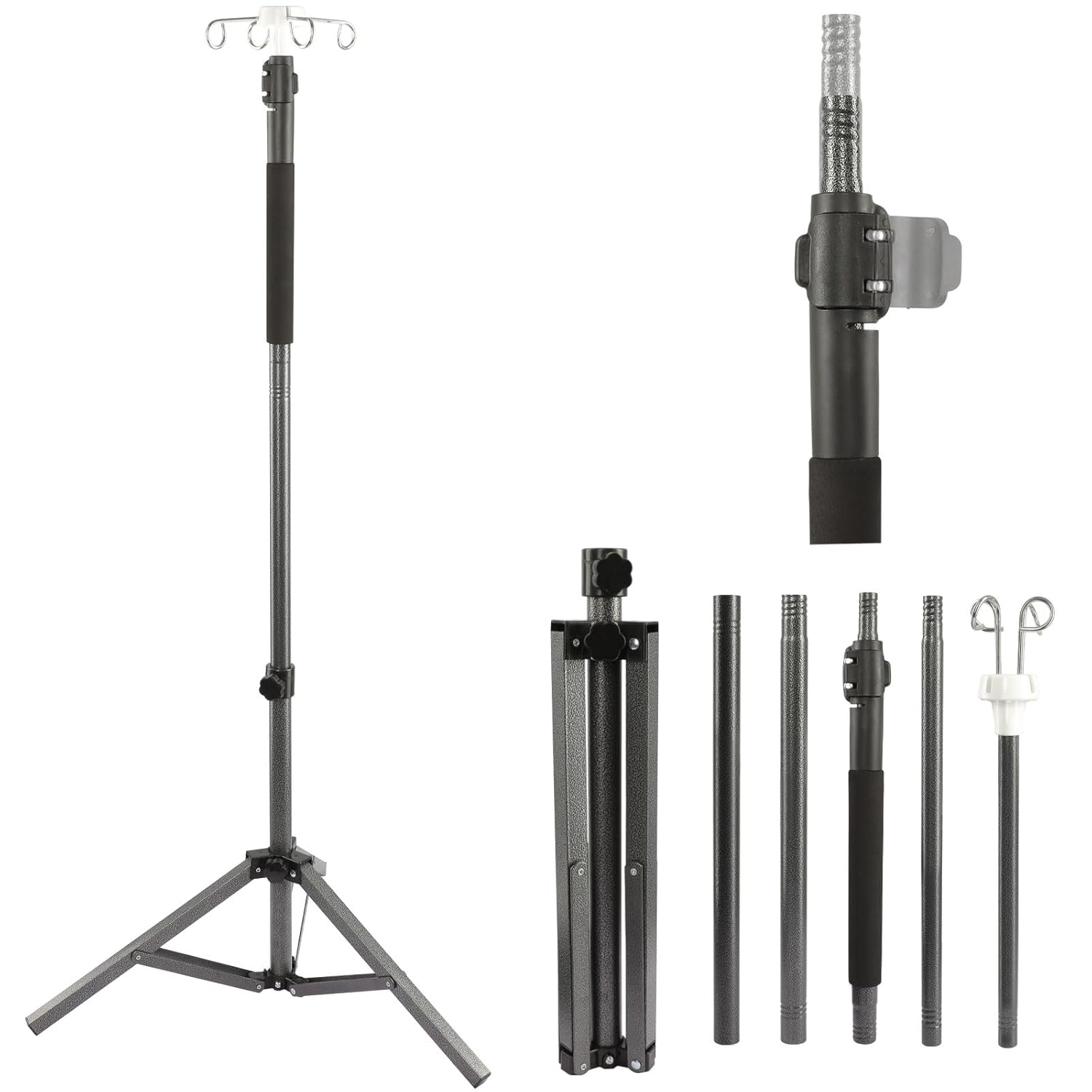 IV Poles,46to 85In IV Stand Floor with 4 IV Bag Holder Stand Portable Telescopic Stabilizing Tripod Stainless Steels Pipe Extension Pole IV Influsion Pole Lightweight Strudy (46-86in)