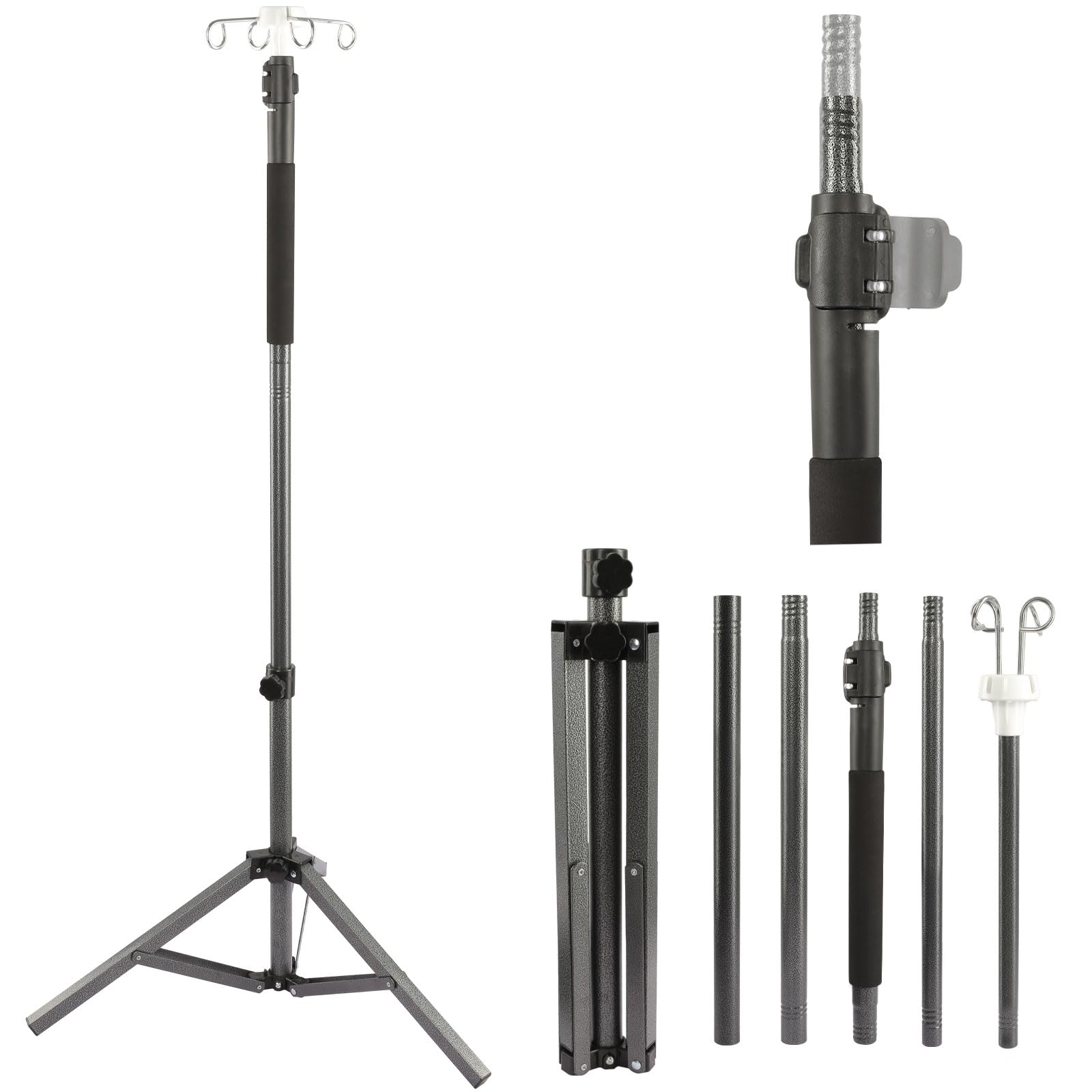 Photo 1 of Crilealym IV Poles,46to 85In IV Stand Floor with 4 IV Bag Holder Stand Portable Telescopic Stabilizing Tripod Stainless Steels Pipe Extension Pole IV Influsion Pole Lightweight Strudy (46-86in)