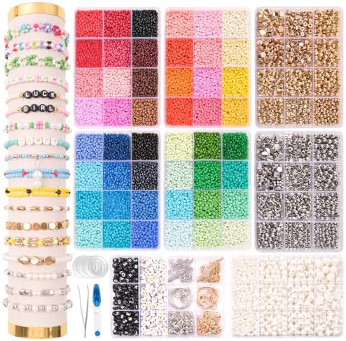 JHWELRG Perlen für Armbänder,Selber Machen Perlenset 8-Kits,mit Buchstabenperlen und Weiß Goldene Silber Perlen,armband perlen set für Weihnachten Feiertage Geburtstage Belohnungen