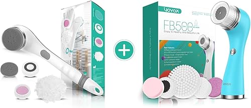 VOYOR Cepillo eléctrico para el cuerpo para la ducha, cepillo de limpieza facial recargable, cepillo giratorio impermeable 5 en 1 para limpieza