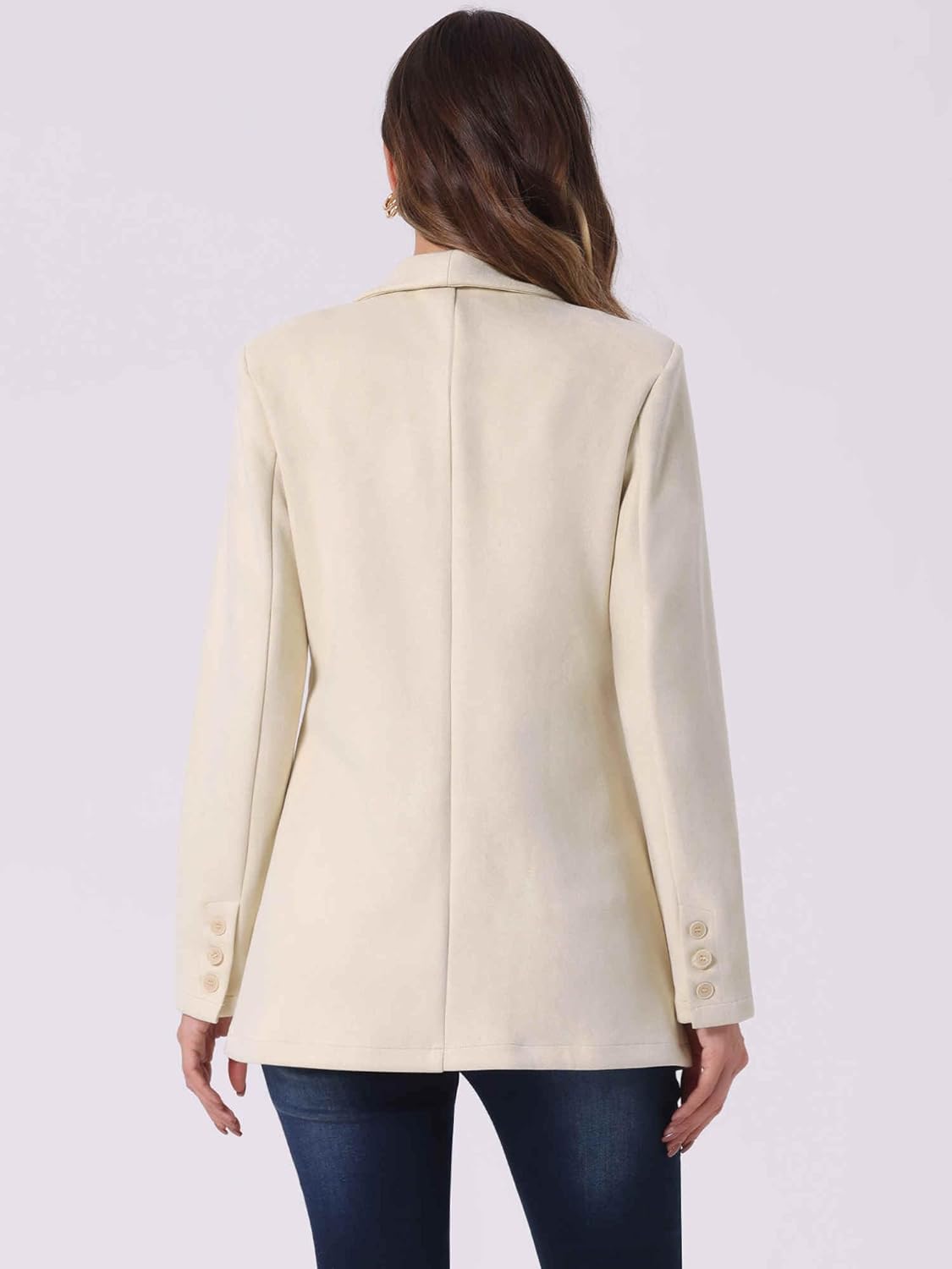 Allegra K Faux Suede Blazer for Women's Lapel Collar One Button Dressy Suit Jacket Small Beige - Image 3