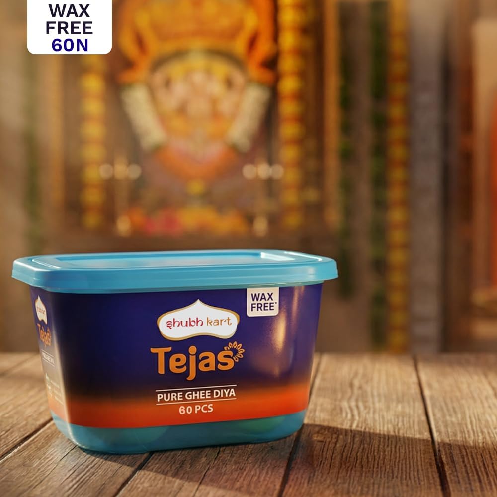 Shubhkart Tejas Ghee Wicks for Pooja 60 pcs for Home and Mandir Readymade ghee jyot Indian Housewarming Return Gift Items Puja Accessories. Diwali Diya