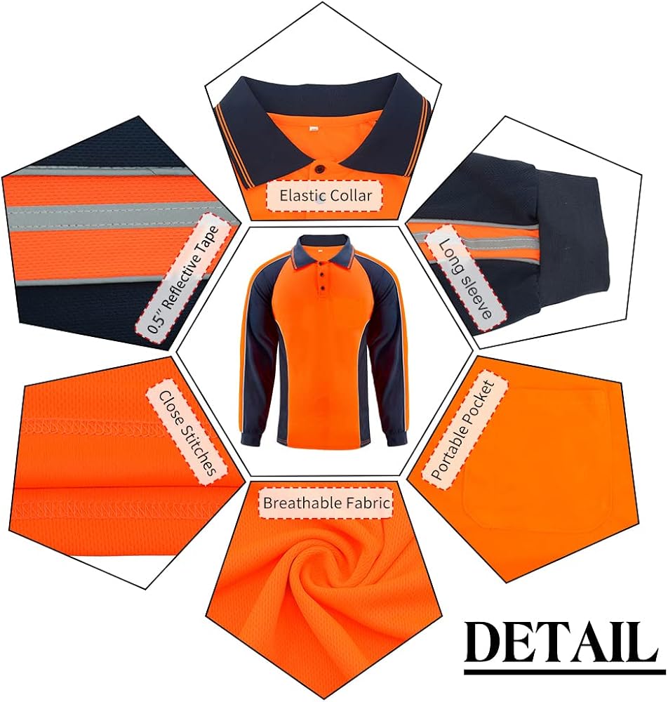 LOVPOSNTY Safety Shirt High Visibility Short Long Sleeve Reflective Polo Shirts, Work T Shirts for Men Construction : Tools & Home Improvement