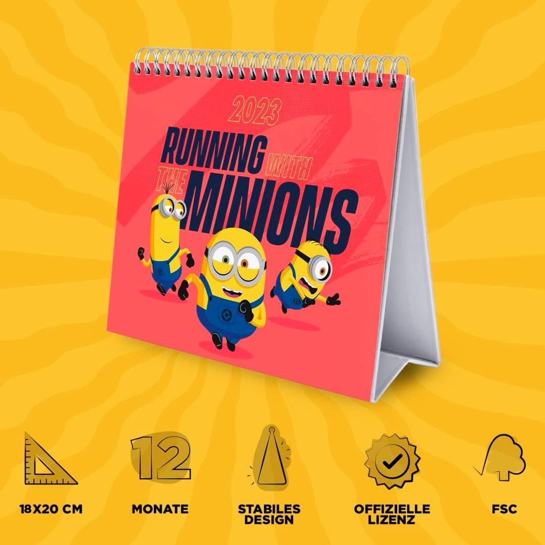 Grupo Erik CS23031 Desktop Calendar 2023, 12 Months Planner, Minions
