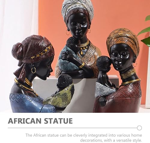 Miniatura 3 de DECHOUS Estatua de madre e hijo africana de resina para decoración del hogar, figura de madre e hijo, decoración de arte africano