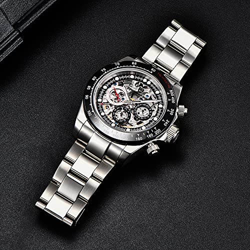 HaiQin Pagani Design 1653 Skeleton Automatic Watches for Men, Diamond Bezel Stainless Steel 100M Waterproof Self Winding Stylish Casual Wrist Watch - Image 5