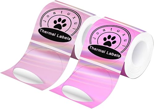 2" Circle Holographic Thermal Label Stickers,280 Labels/2 Roll Round Printable Rainbow Glitter Thermal Printer Sticker Labels for Gift Wrapping, Self-Adhesive Name Price Tag DIY Custom Logo Design