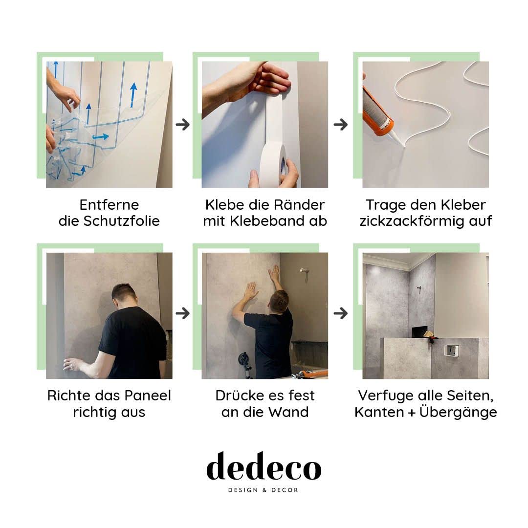 dedeco Montage-Set universal Anbringen Rückwände Wandpaneele Universalkleber, 2x Konstruktionsklebstoff 300ml (weiß), 1x Silikon 310ml (transparent), 5x Abstandshalter