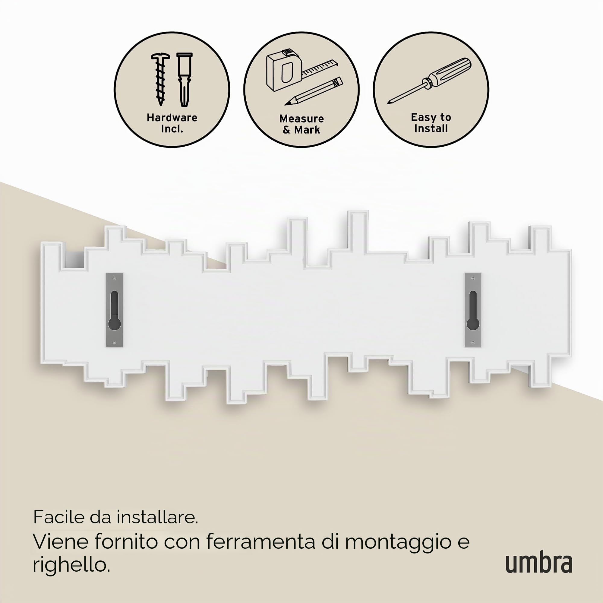 Umbra Sticks Attaccapanni da parete con 5 ganci ribaltabili, Abs, Bianco