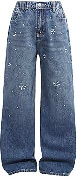 Amazon.com: WDIRARA Girl's Wide Leg Baggy Jeans Sparkly