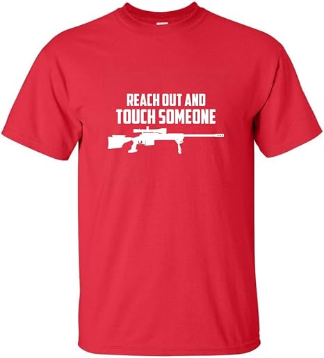 Amazon Com Reach Out And Touch Sniper Rifle Funny Mens T Shirt Red Clothing Shoes Jewelry